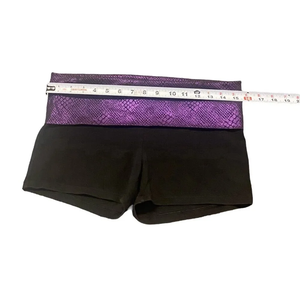 VS‎ PINK Yoga Shorts Foldover Black Purple Snake Animal Print Y2K Vtg Size M